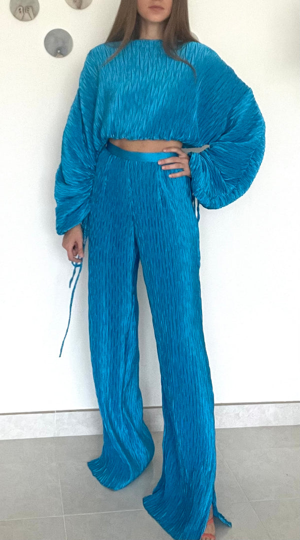 Teal pleated pants