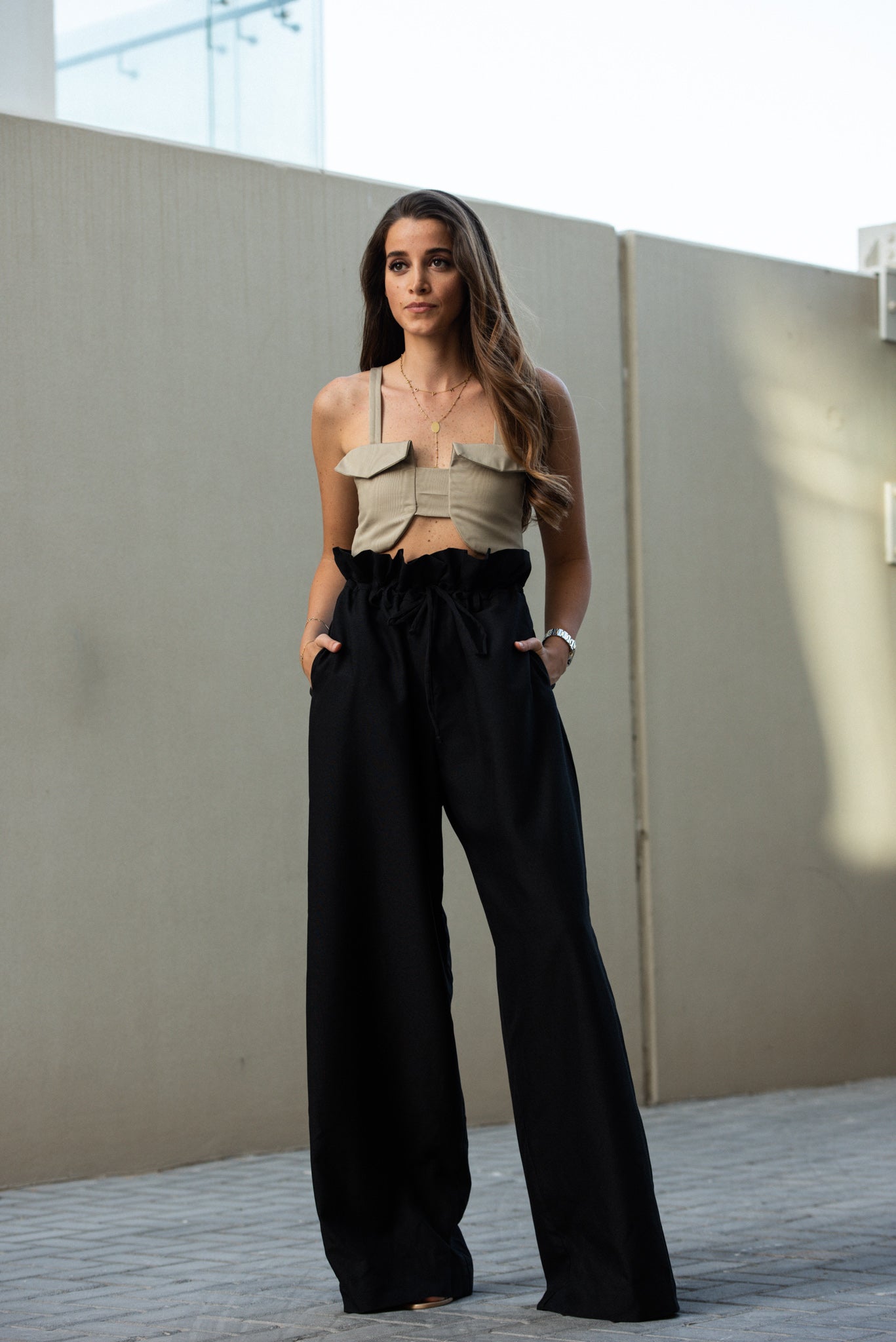Crop Top + High-Waisted Paperbag Pants - Corporate Katy