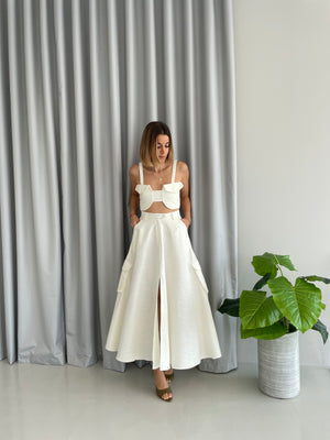 White tweed pocket skirt
