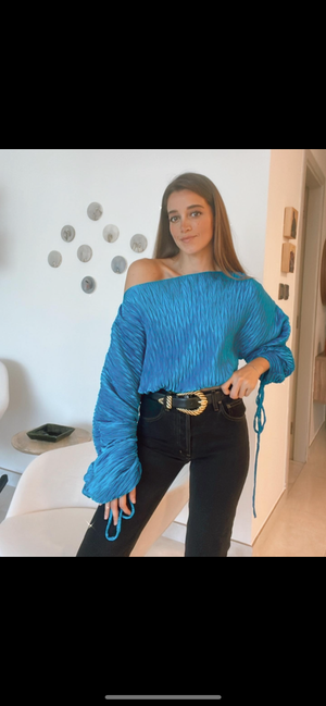 Teal pleated cropped top