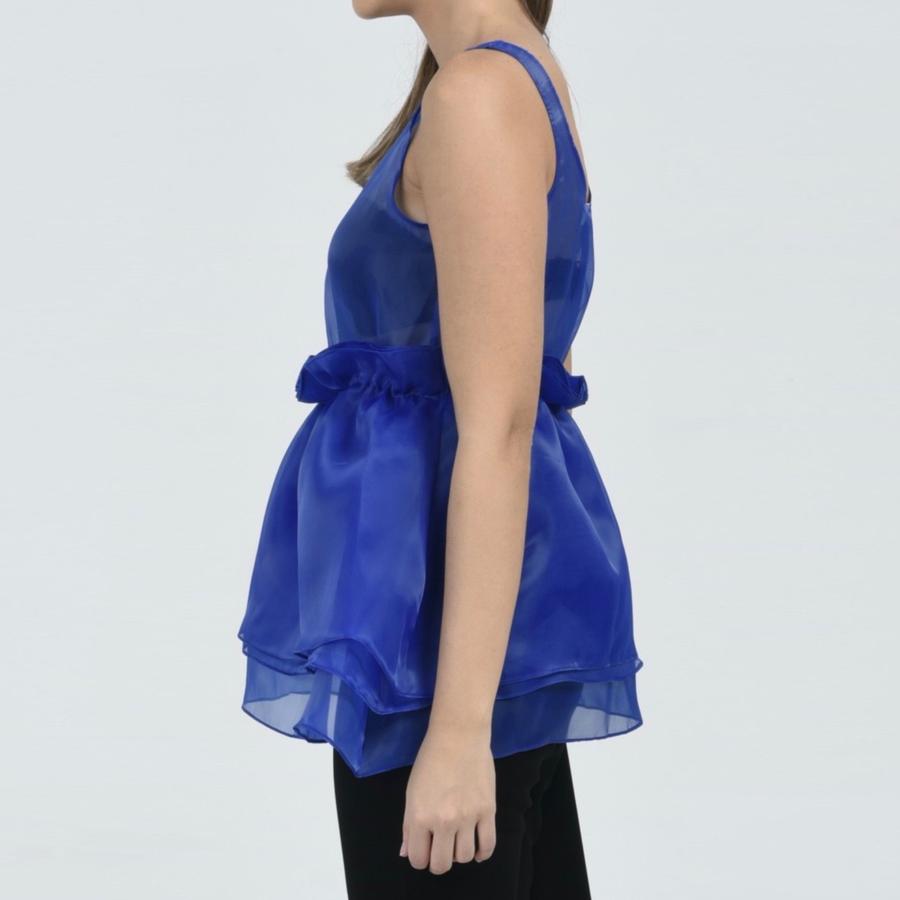 Blue Organza Ruffle Top