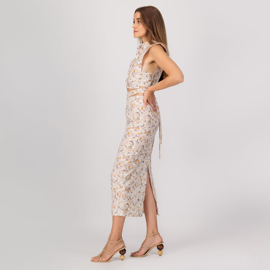 Cotton floral pencil skirt