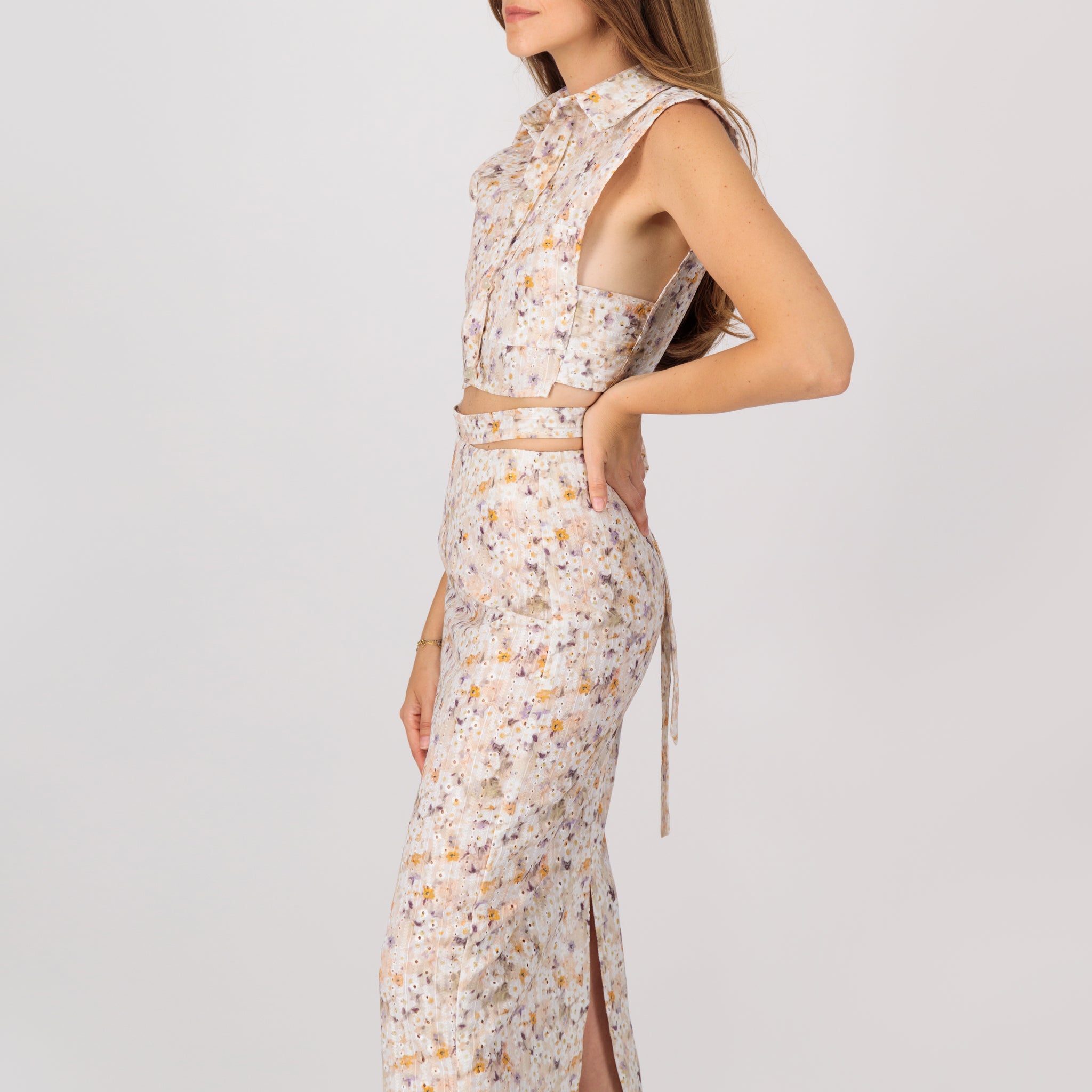 Floral cotton cropped shirt