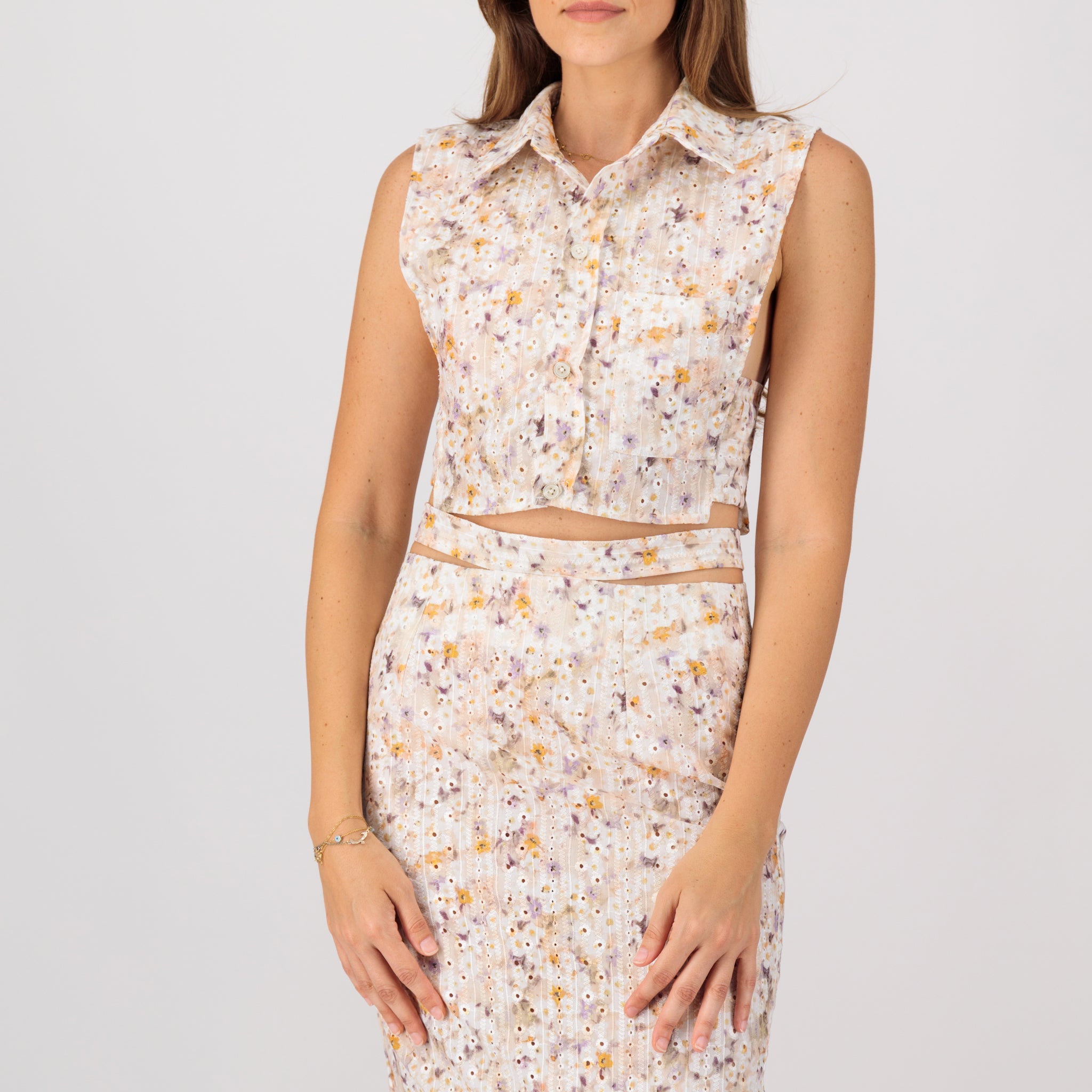 Floral cotton cropped shirt