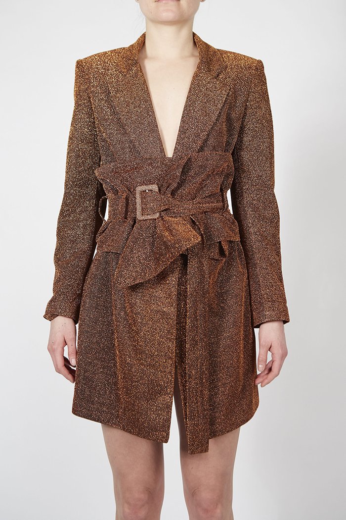 Shimmer Belted Blazer Dress